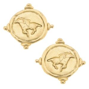 Susan Shaw equestrian Gold Horse Medallion Earrings